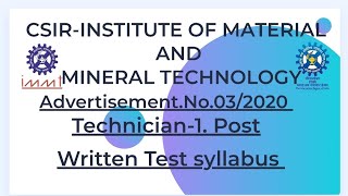 CSIRIMMT AdvertisementNo032020 Written Test Syllabus Technician1 Post [upl. by Dorri]