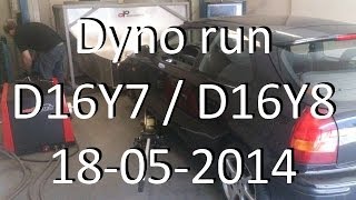 Dyno run D16Y7 w D16Y8 head Civic 18 05 2014 [upl. by Ennaillij]