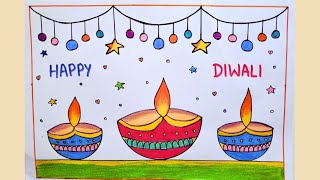 Happy Diwali Poster Drawing Easy Diwali Drawing step by step  Happy Diwali [upl. by Neron]