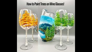 How to Paint Trees on Wine Glasses Dishwasher Safe Great Gift FolkArt Paints [upl. by Aloap]