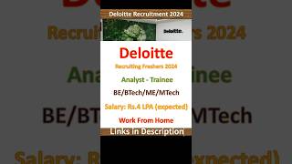 Deloitte Hiring 2024  Analyst Trainee  BE BTech ME MTech  Fresher Jobs  Work From Home [upl. by Yemrots]