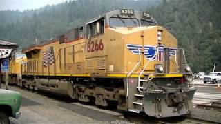 HD Two UP Manifest Trains at Dunsmuir with Crew Change Aug 19 2017 [upl. by Airebma]