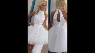 ALinePrincess Sleeveless Halter Beading Tulle ShortMini Dresses  Hebeos [upl. by Cheyney]