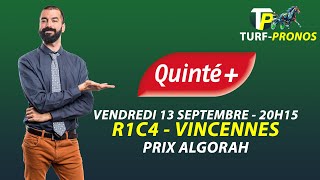 🐴 Quinté Turf Pronos du Vendredi 13 Septembre 2024 à Vincennes R1C4 à 20h15 [upl. by Ortiz]