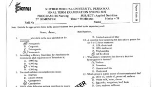 Applied Nutrition 2nd semester 2022 solve past paper Part1 kmu bsn nutrition pastpaper [upl. by Esirehs]