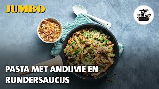 Wat eten we Pasta met andijvie en rundersaucijs [upl. by Claudia]