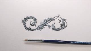 Drawing Ornamental Acanthus Leaf using Gouache Paint Step by Step from Sketch to Finish [upl. by Asilam]