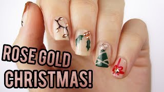 5 Easy Christmas Nail Art Designs Using Rose Gold Studs [upl. by Hillie329]