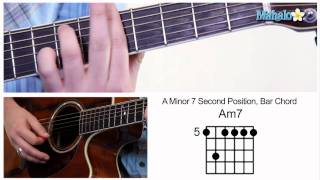 How to Play an A Minor 7 Am7 Bar Chord on Guitar 5th Fret [upl. by Mohandis]