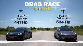 Tesla Model 3 Long Range vs Model Y Performance DRAG RACE [upl. by Yellah]