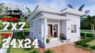 Small house Design 7x7 Meters 24x24 Feet Shed Roof 2 Beds [upl. by Christine]