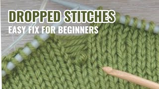 Beginner Knitting Tips Fixing Dropped Stitches  Knit amp Purl Stitch Directions [upl. by Egide]