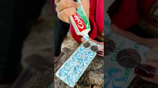 Single mom show cleaning teeth to save toothpaste in forest camping bushcraft outdoor forest [upl. by Suciram25]