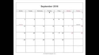 Free September 2016 Calendar Printable with Holidays and Notes in Word PDF [upl. by Sussi]