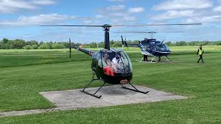 Robinson R22 Helicopter Startup and Takeoff  1st Lesson  including visit from a Bell Long Ranger [upl. by Shea]