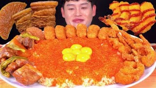 Bonggil ASMR fried chicken rice egg fish roe Mukbang bites only [upl. by Annaig]