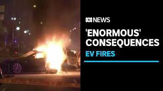 Firefighters warn of enormous EV fire consequences  ABC News [upl. by Notyad]