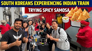 South Koreans in India trying Samosa and enjoying Train Journeys  Marudhar express Journey [upl. by Lenrad]