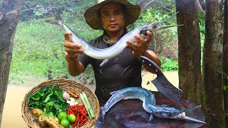 Fish Cooking vidoe  Secret Cooking wild food eating so delicious cooking Garfish recipe for eating [upl. by Siari]