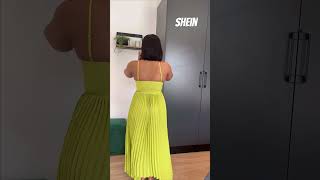 DressSheinSizeMediumCode10239690Lime green pleated maxi dress shein sheindress fashion [upl. by Casandra]