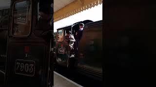 No 7903 Modified Hall Formarke Hall pulling into Toddington Station train gwr railway [upl. by Burnley869]