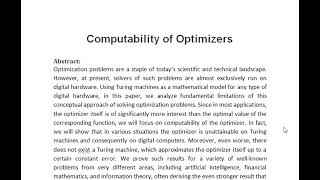 Computability of Optimizers [upl. by Nairred485]