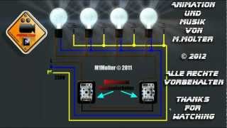 Zwei Lichtschalter und Vier Lampen Anschließen am Schaubild Erklärt von M1Molter [upl. by Yahska]