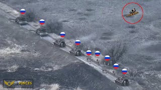 How Ukrainian Forces FPV Drones Destroy Russian convoy of armored personnel carriers and infantry [upl. by Trinity]