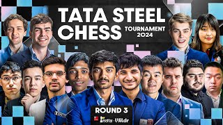 Tata Steel Chess 2024  Round 3  Pragg Gukesh Vidit Anish  Live commentary Sagar Amruta [upl. by Rondon95]