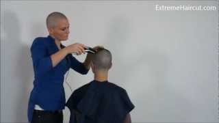 Delia the barber chick goes bald  ExtremeHaircutcom model [upl. by Zerat]