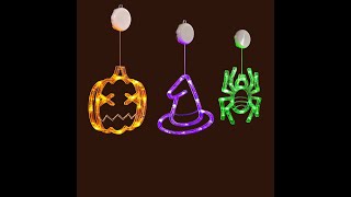 LOLStar Halloween Decorations 3 Pack Orange Pumpkin Green Spider Purple Witch Hat Halloween Window L [upl. by Alyat]