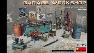 Unboxing 135 scale Miniart Garage Workshop 35596 [upl. by Novy447]