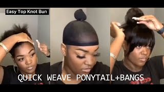 ✨Quick Weave Tutorial PonytailBangs Look Using straight Bundles [upl. by Mathews]