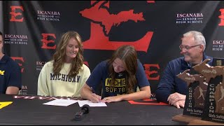 Escanabas Grayson LaMarche signs to play softball for Michigan Wolverines [upl. by Follansbee]