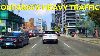 Crazy Heavy Traffic Driving the Ontario 401 Highway West to Yonge Street Toronto Canada [upl. by Glick]