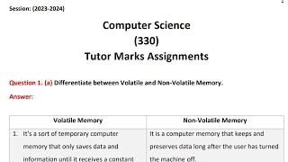 Nios Class 12th Computer Science 330 Solved TMA Solution English Session October 2024 niostma2024 [upl. by Doug]