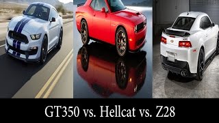 2016 Shelby GT350 Vs Dodge Hellcat Vs Camaro z28 [upl. by Ahael825]