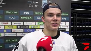 Aron Kiviharju Feels Great Playing Again Talks Changing Jersey Mid Game  U18 World Championships [upl. by Ellinet923]