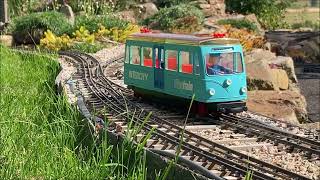 An out amp back journey with the 16mm scale Greendale amp Brownhill Railbus on our garden railway [upl. by Dnomyad870]