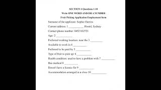 IELTS Real exam listening test with answers  Part 1 Fruit Picking Application Employment form [upl. by Market]