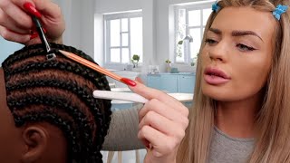 ASMR scratching your scalp between your itchy braids using random objects 💙 hair play roleplay [upl. by Nosredneh185]