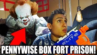 24 HOUR BOX FORT PENNYWISE PRISON ESCAPE CREEPY CLOWN NERF WAR [upl. by Hasile]