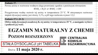 ZADANIE 27 CKE 2020 CZERWIECMAJ pH AMINY chemia chemistry [upl. by Baron]