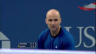 Federer vs Agassi  US OPEN 2005 Final  Court Level amp Slow Motion [upl. by Sophie363]