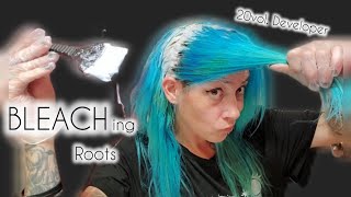 BLEACHING my ROOTS with 20VOLUME Developer on BLUE HAIR [upl. by Carleen404]