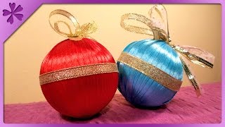 DIY Ribbon Christmas balls ENG Subtitles  Speed up 33 [upl. by Kuster71]