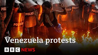 Venezuela Protestors clash with police after disputed election result  BBC News [upl. by Nilreb]