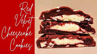 How to make Chunky Red Velvet Cheesecake stuffed Cookies  NYC Style  Recipe [upl. by Yuu]