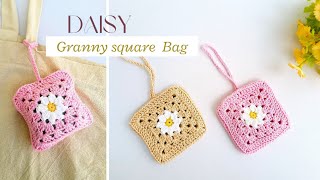 How to crochet Bag  Easy Crochet mini Flower Bag  Daisy granny square  crochet bag charm [upl. by Peppy]