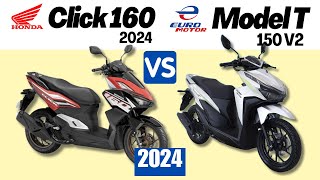 Honda Click 160 vs Euromotor Model T v2 EFI  Side by Side Comparison  Specs amp Price  2024 [upl. by Arytahs]